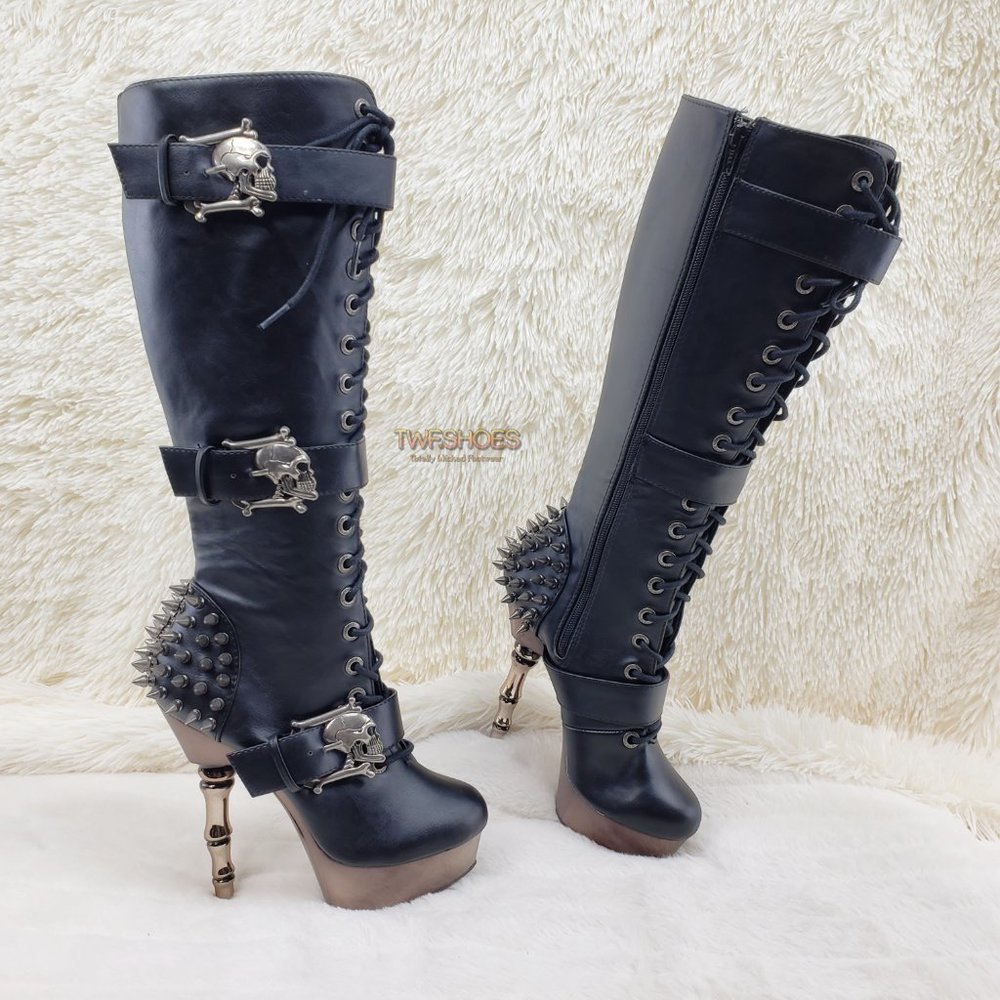 Muerto Goth Punk Bone Heel Spiked Knee Boots RESTOCKED_10